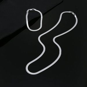 2pc Bundle 22 Inch Herringbone Necklace and Bracelet Combo